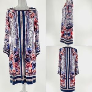 BEIGE BY ECI BELL SLEEVE FLORAL PRINT KNIT DRESS Size 10